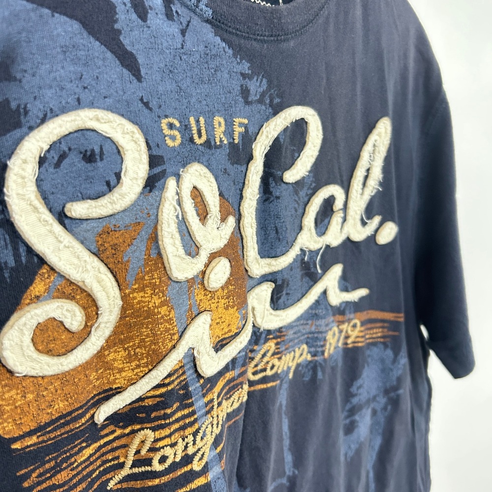 Y2K Surf Graphic Tee M Navy Palm Tree Coastal Mallcore Old Navy Beachwear - Picture 3 of 9